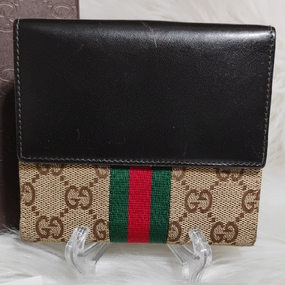Authentic Gucci GG Canvas Web Sherry Line Jacket Vtg Wallet W Box - Picture 4 of 16